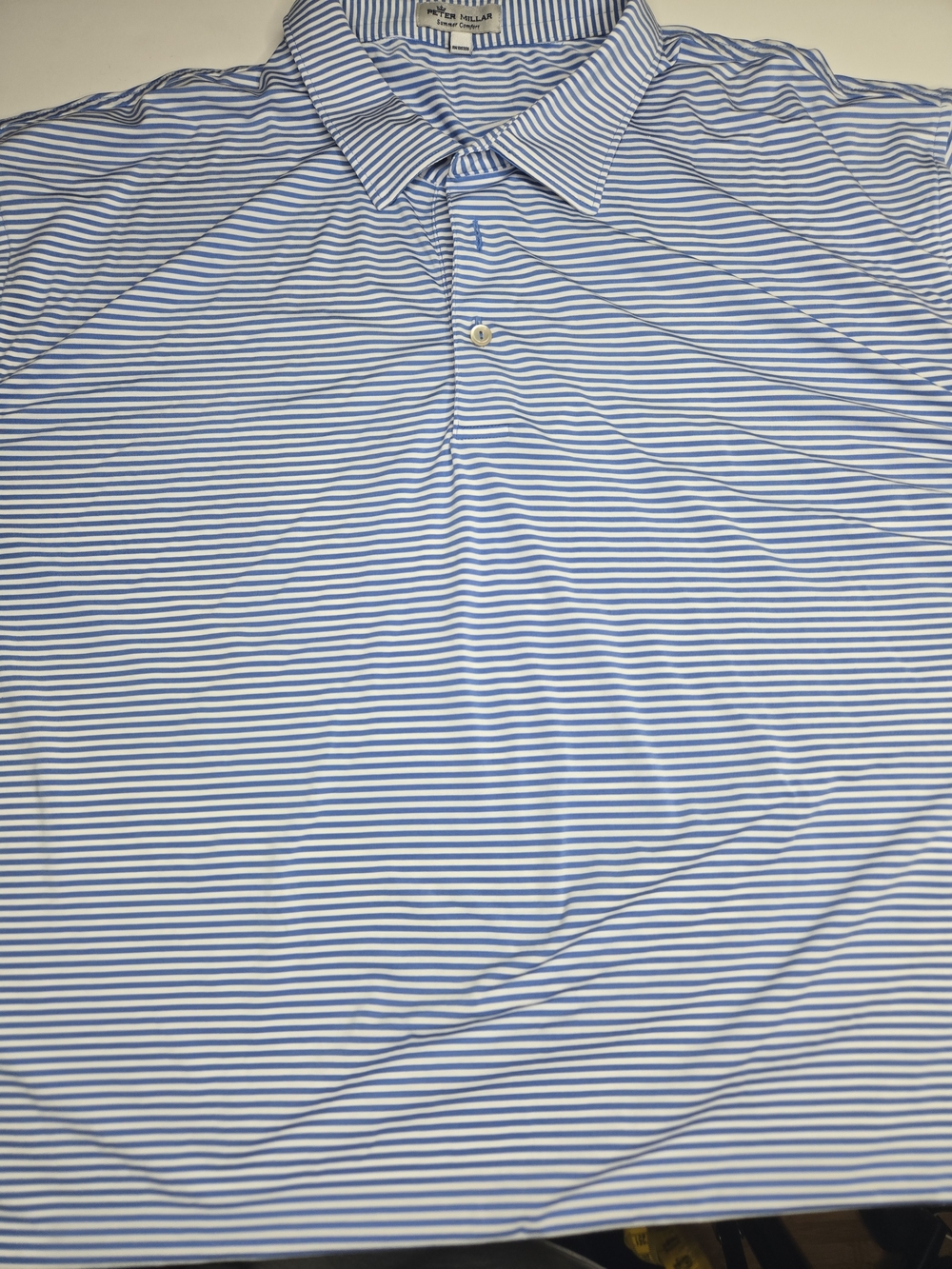 Peter Millar Light Blue & White Striped Performance Polo